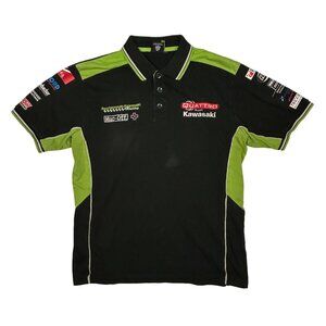 Kawasaki Quattro Plant Official Polo Shirt Men L Racing Motorcycle Black‎ Green